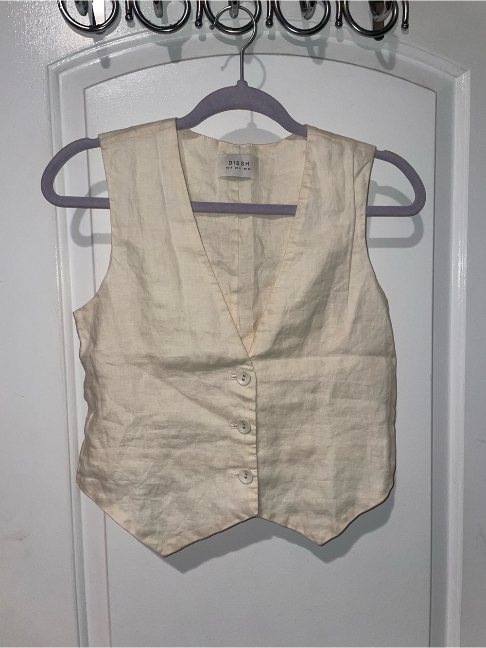 New! DISSH Linen Tailored Vest Butter Cream Neutral Minimalist 🐚 size 2 - Picture 4 of 10